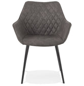 Fauteuil 'CHIGI' in donkergrijze gewafelde microvezelstof en zwarte metalen poten
